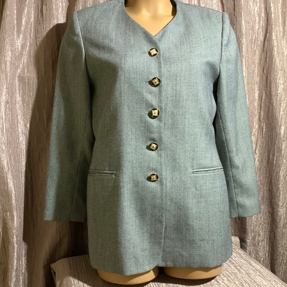 Emily Blazer Jacket 12 Black White Hounds Tooth Polyester Rayon Blend Lined